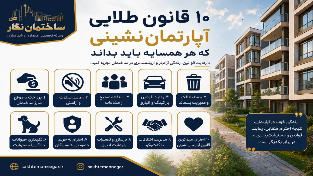 ۱۰ قانون طلایی آپارتمان‌نشینی که هر همسایه باید بداند | راهنمای زندگی بدون اختلاف