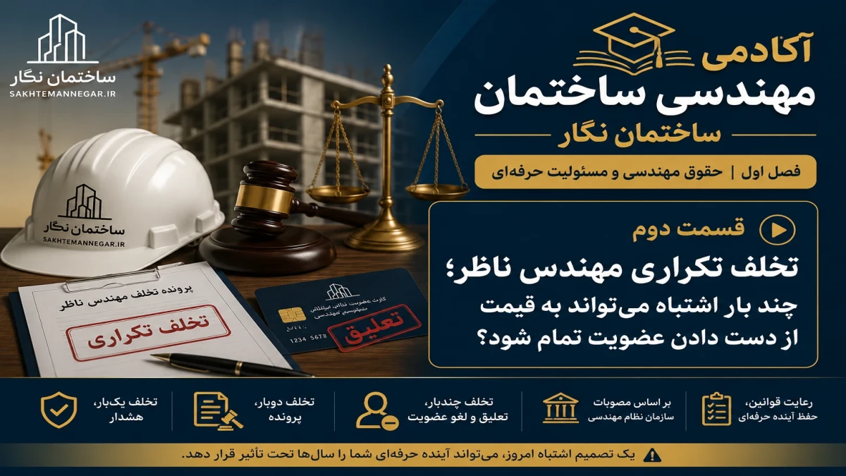 آکادمی مهندسی ساختمان ساختمان نگار. فصل اول. حقوق مهندسی و مسئولیت حرفه‌ای. قسمت دوم. تخلف تکراری مهندس ناظر؛ چند بار اشتباه می‌تواند به قیمت از دست دادن عضویت تمام شود؟
