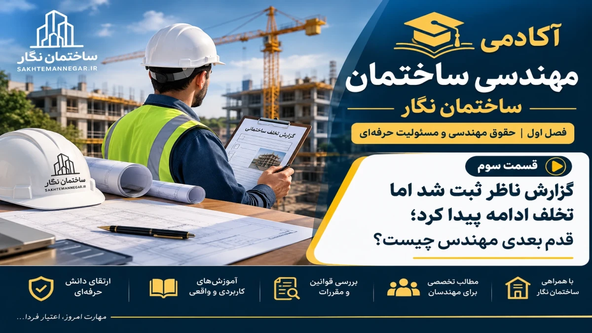 «آکادمی مهندسی ساختمان ساختمان نگار | فصل اول | قسمت سوم».«مالک تخلف کرد؛ مهندس ناظر گزارش داد؛ اگر تخلف ادامه پیدا کند، مسئولیت ناظر چیست؟»